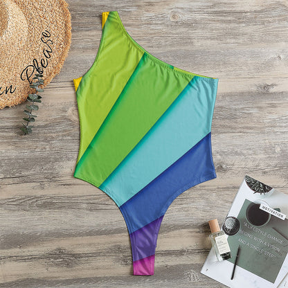 Rainbow Shades Print One Shoulder Bodysuit