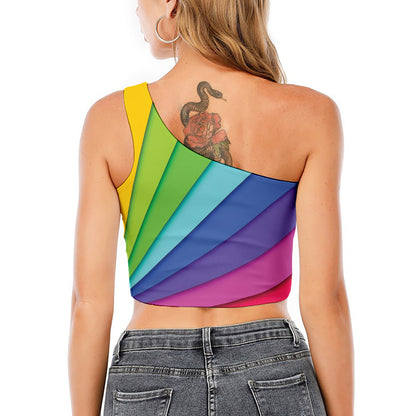 Rainbow Shades Print One Shoulder Crop Top