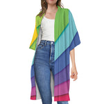 Rainbow Shades Print Open Front Beach Cover Up