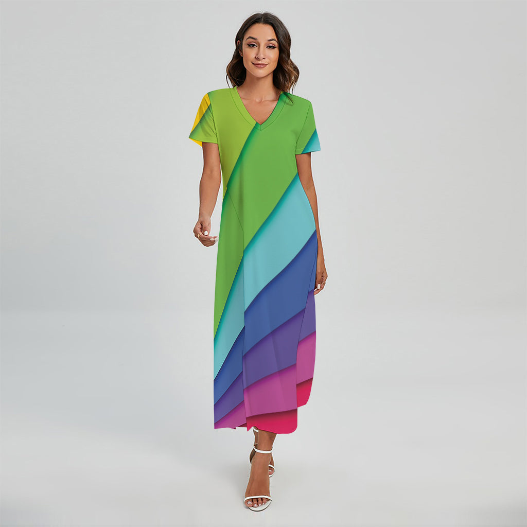 Rainbow Shades Print Short Sleeve Maxi Dress