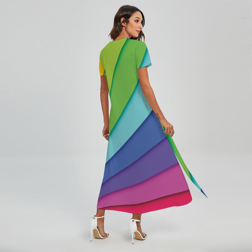 Rainbow Shades Print Short Sleeve Maxi Dress