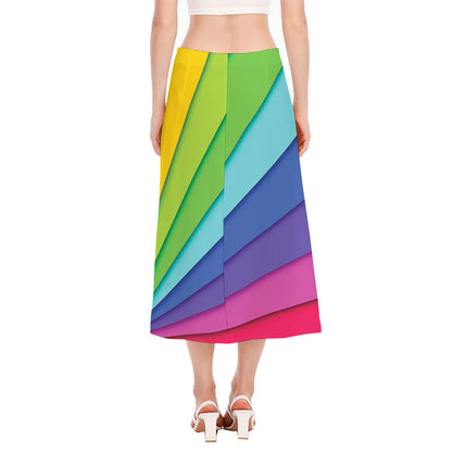 Rainbow Shades Print Side Slit Midi Skirt