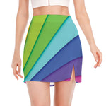 Rainbow Shades Print Side Slit Mini Skirt