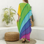 Rainbow Shades Print Silk V-Neck Kaftan Dress