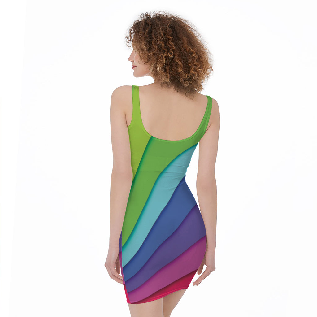 Rainbow Shades Print Sleeveless Bodycon Dress