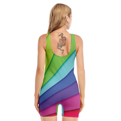 Rainbow Shades Print Sleeveless One Piece Swimsuit