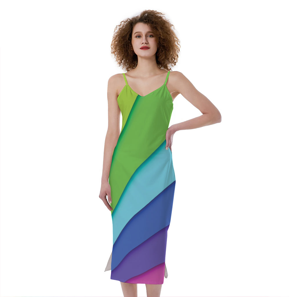 Rainbow Shades Print Slim Fit Midi Cami Dress