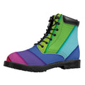 Rainbow Shades Print Padded Collar Lace Up Boots