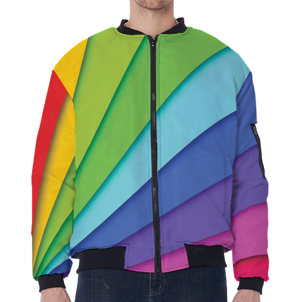 Rainbow Shades Print Zip Sleeve Bomber Jacket