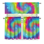 Rainbow Spiral Tie Dye Print 3 Piece Kitchen Curtains