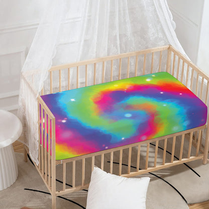 Rainbow Spiral Tie Dye Print Baby Crib Sheet