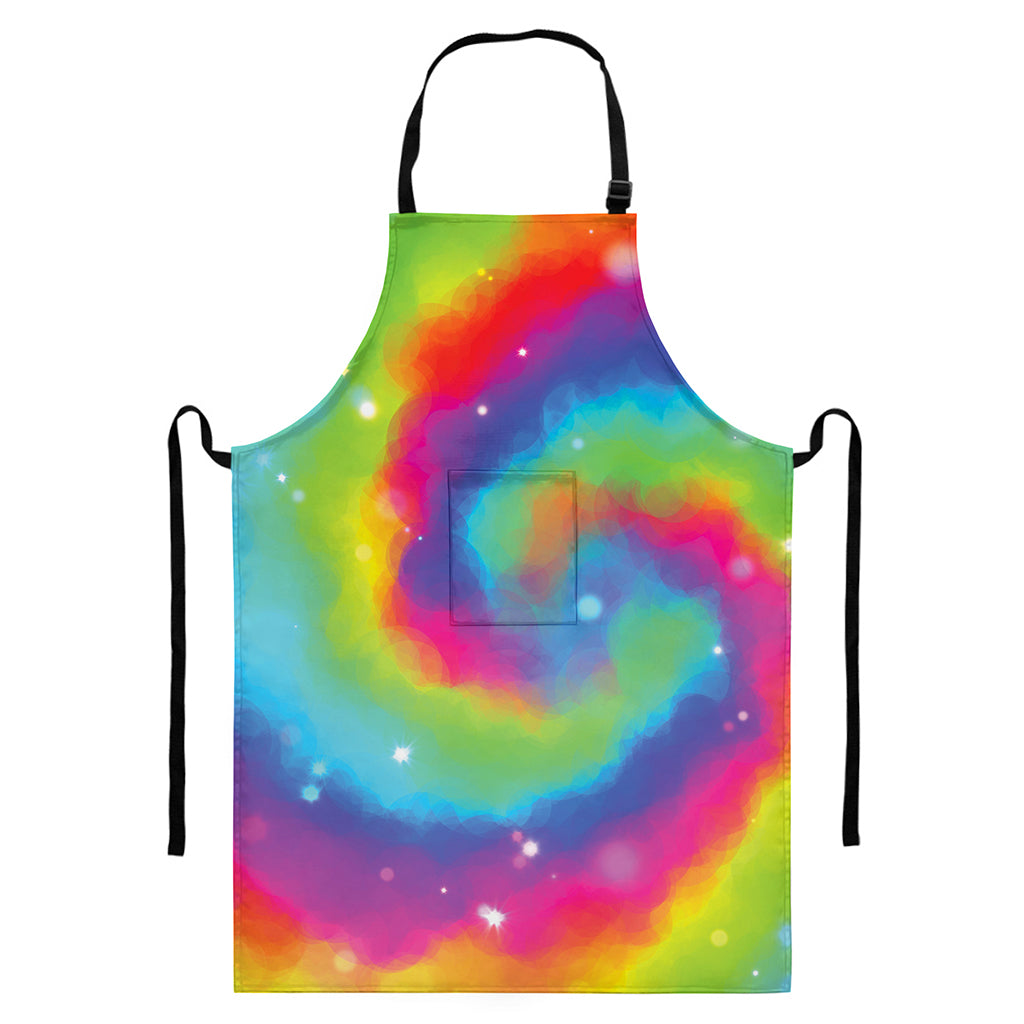 Rainbow Spiral Tie Dye Print Bib Apron With Pocket