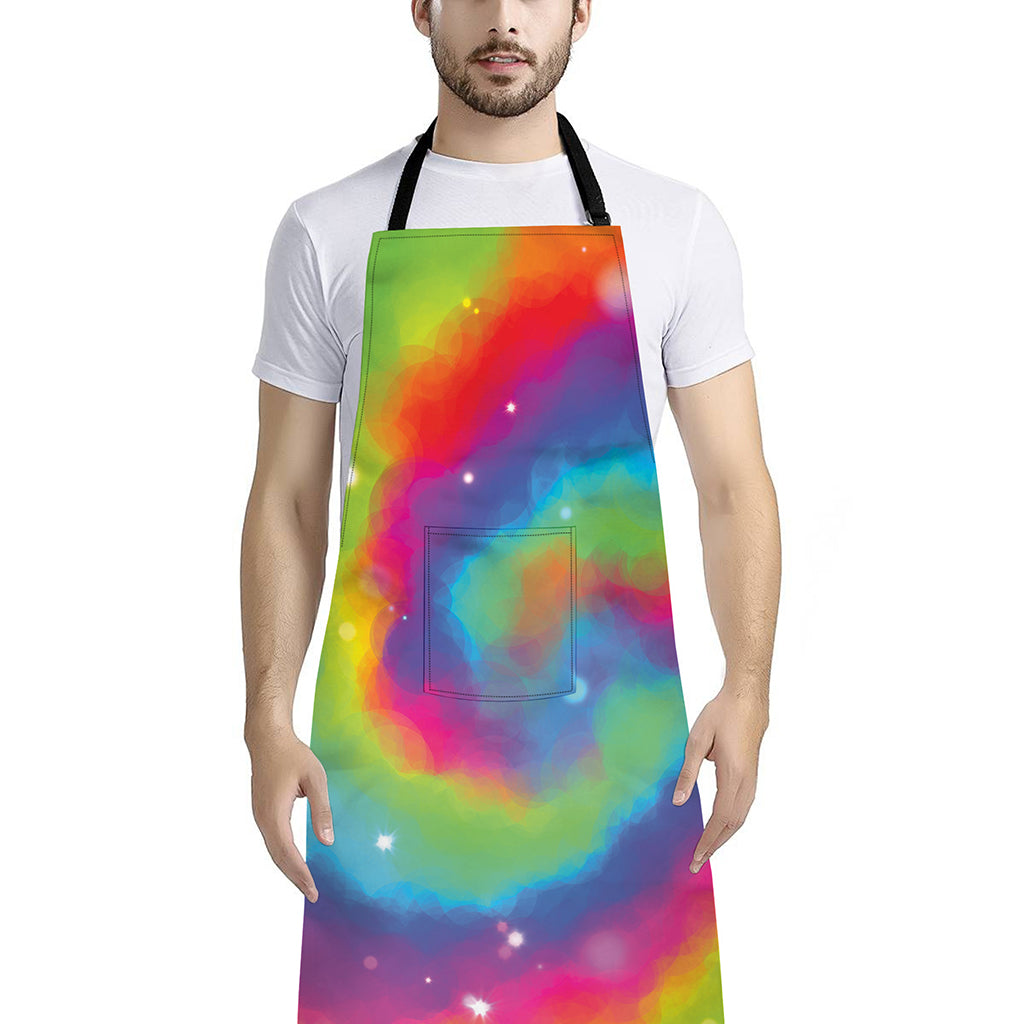 Rainbow Spiral Tie Dye Print Bib Apron With Pocket