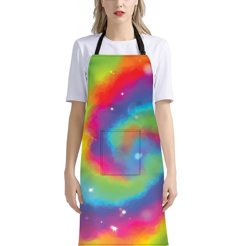 Rainbow Spiral Tie Dye Print Bib Apron With Pocket