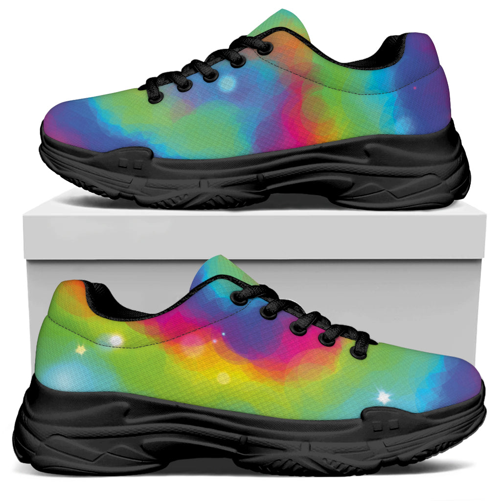 Rainbow Spiral Tie Dye Print Black Chunky Shoes