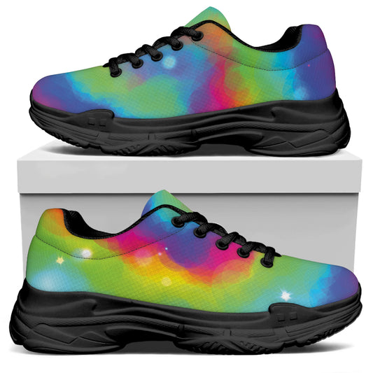 Rainbow Spiral Tie Dye Print Black Chunky Shoes