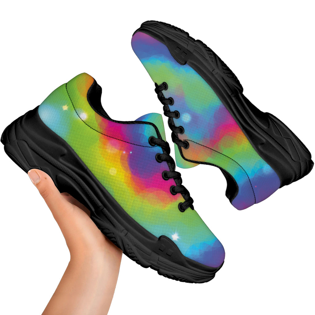 Rainbow Spiral Tie Dye Print Black Chunky Shoes