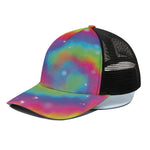 Rainbow Spiral Tie Dye Print Black Mesh Trucker Cap