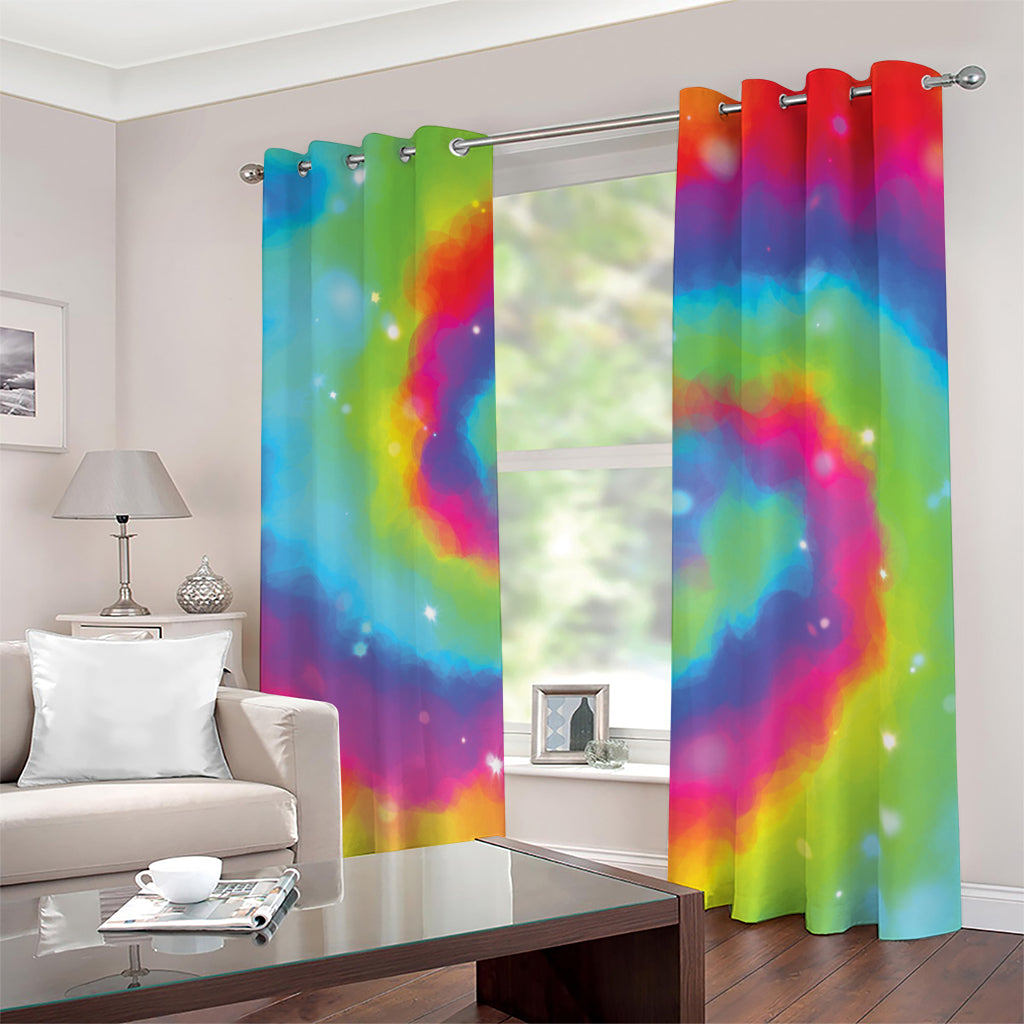 Rainbow Spiral Tie Dye Print Blackout Grommet Curtains