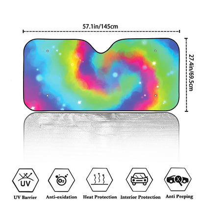 Rainbow Spiral Tie Dye Print Car Windshield Sun Shade