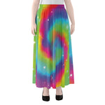 Rainbow Spiral Tie Dye Print Chiffon Maxi Skirt
