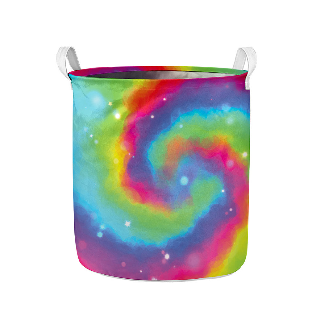 Rainbow Spiral Tie Dye Print Collapsible Laundry Basket