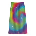Rainbow Spiral Tie Dye Print Cotton Front Slit Maxi Skirt
