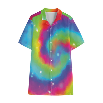 Rainbow Spiral Tie Dye Print Cotton Hawaiian Shirt