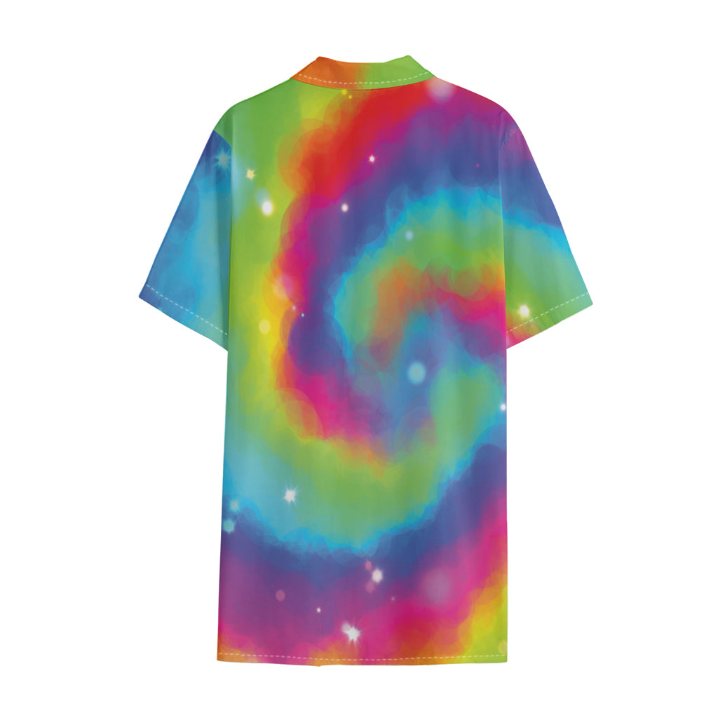 Rainbow Spiral Tie Dye Print Cotton Hawaiian Shirt