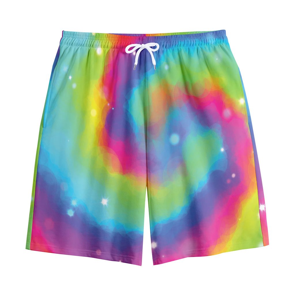 Rainbow Spiral Tie Dye Print Cotton Shorts