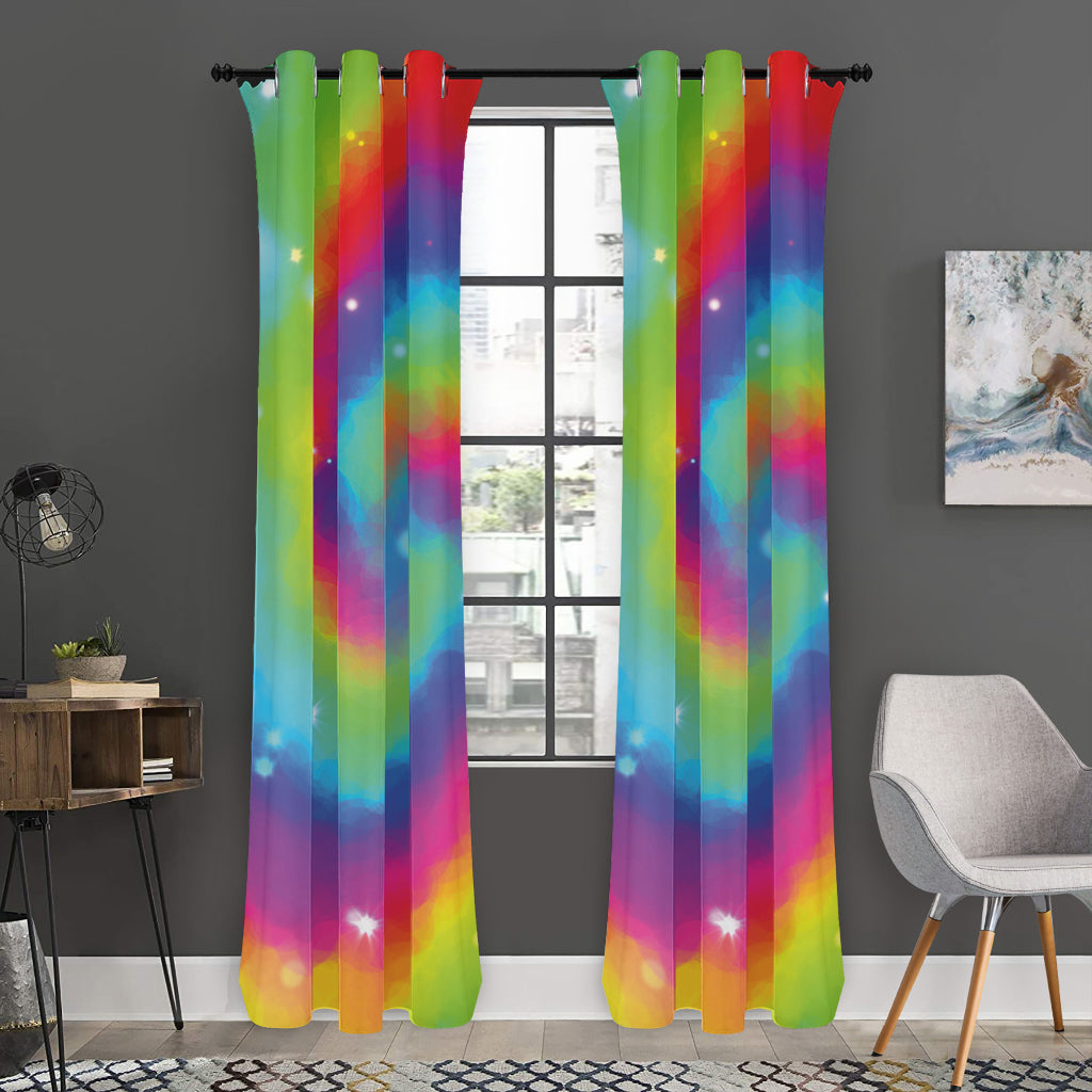 Rainbow Spiral Tie Dye Print Curtain
