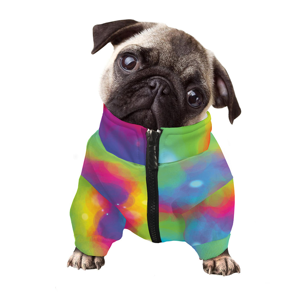 Rainbow Spiral Tie Dye Print Dog Zip Up Jacket