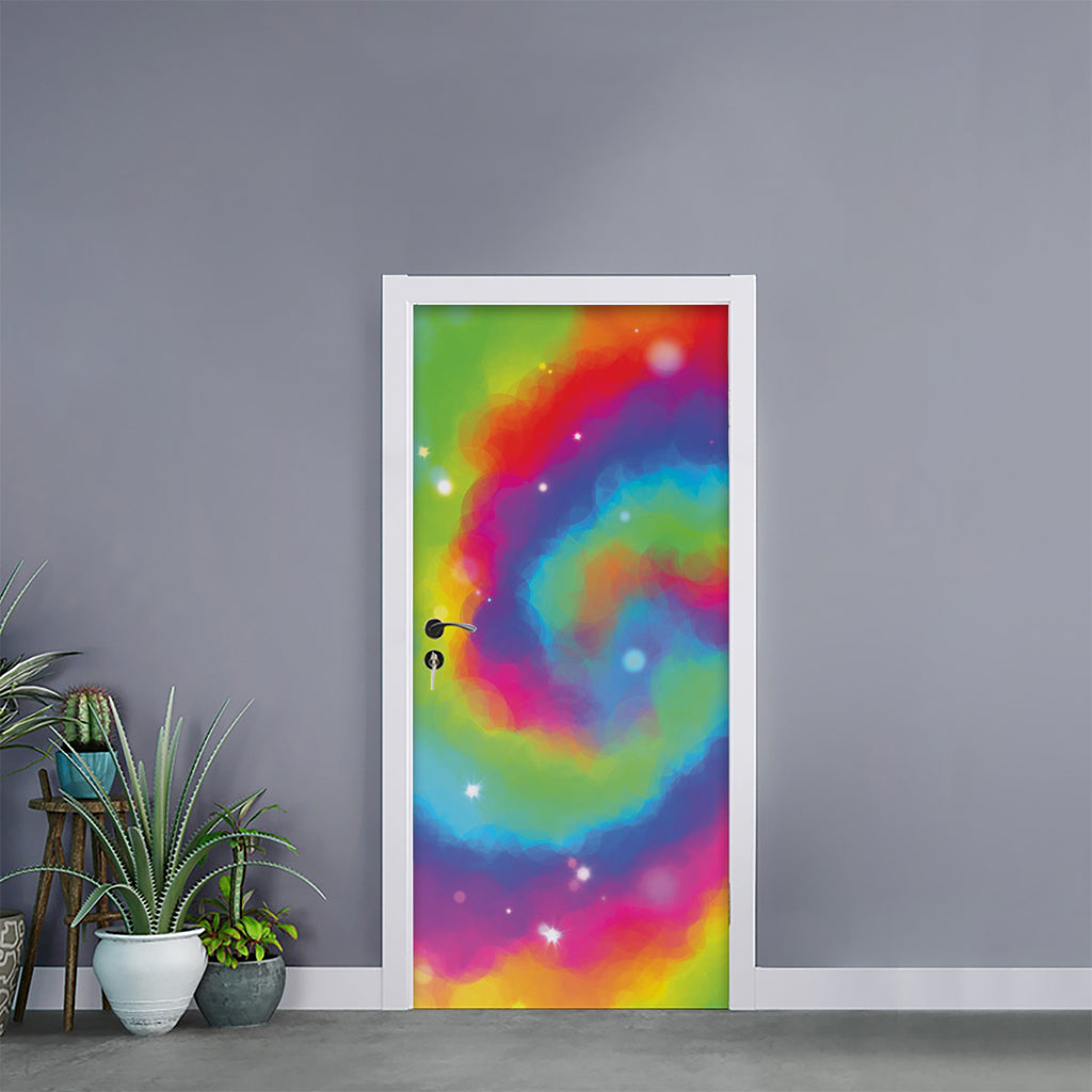 Rainbow Spiral Tie Dye Print Door Sticker