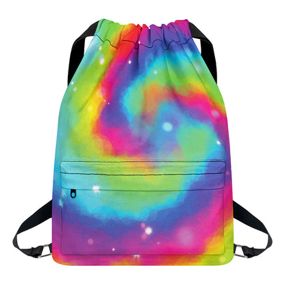 Rainbow Spiral Tie Dye Print Drawstring Backpack