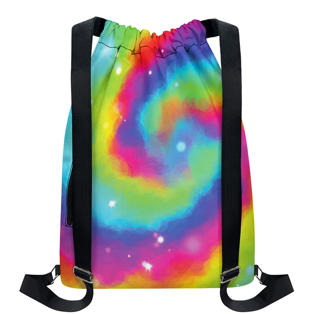 Rainbow Spiral Tie Dye Print Drawstring Backpack