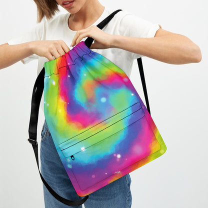 Rainbow Spiral Tie Dye Print Drawstring Backpack