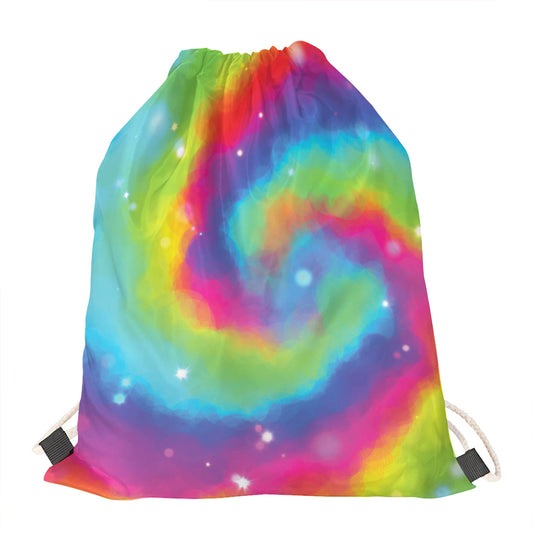 Rainbow Spiral Tie Dye Print Drawstring Bag
