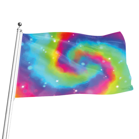 Rainbow Spiral Tie Dye Print Flag