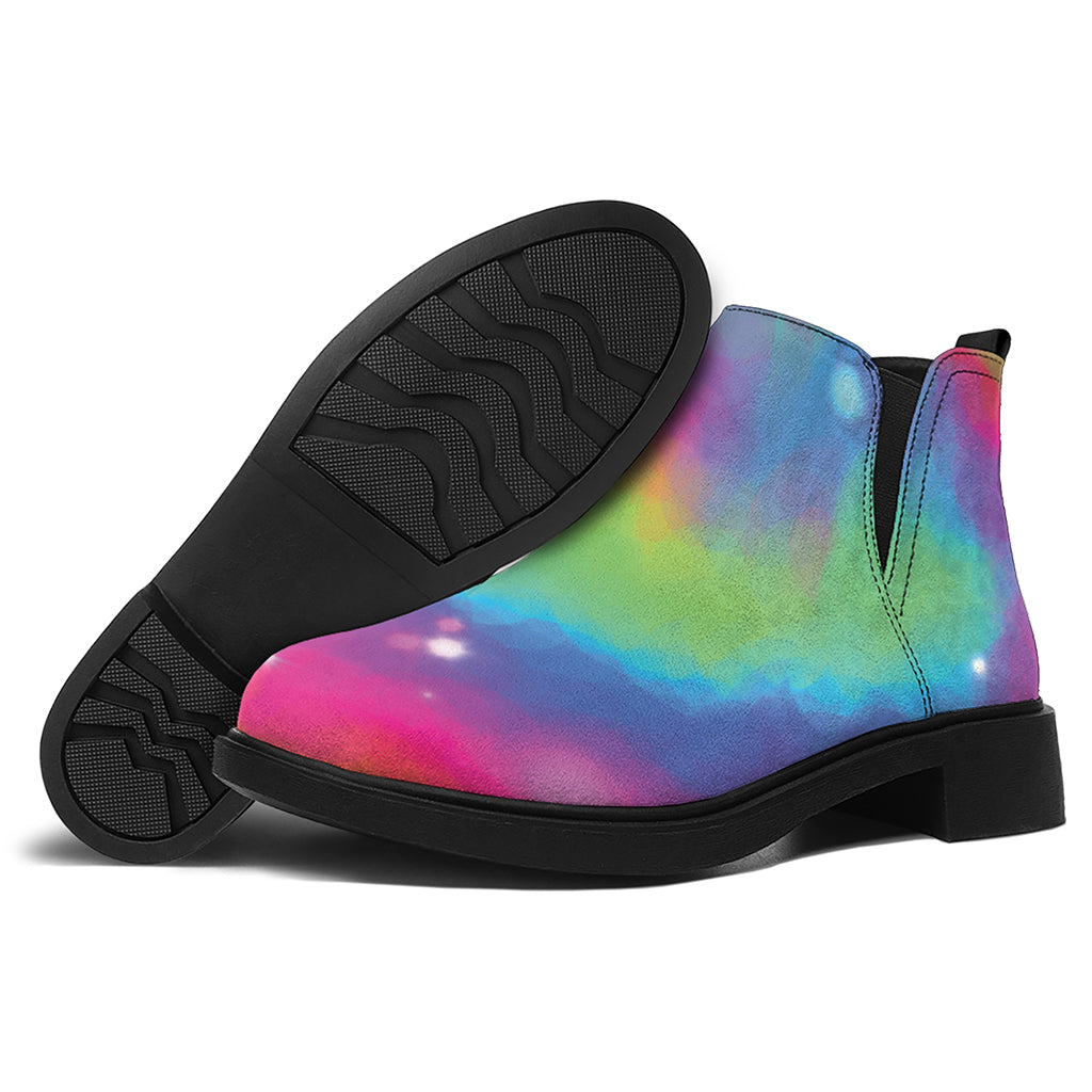 Rainbow Spiral Tie Dye Print Flat Ankle Boots