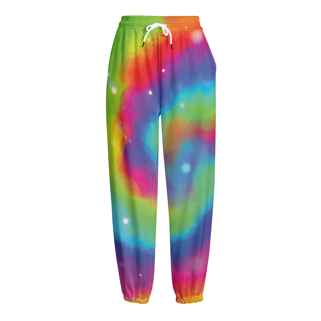 Rainbow Spiral Tie Dye Print Fleece Lined Knit Pants
