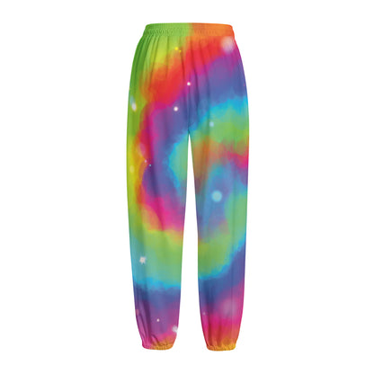 Rainbow Spiral Tie Dye Print Fleece Lined Knit Pants