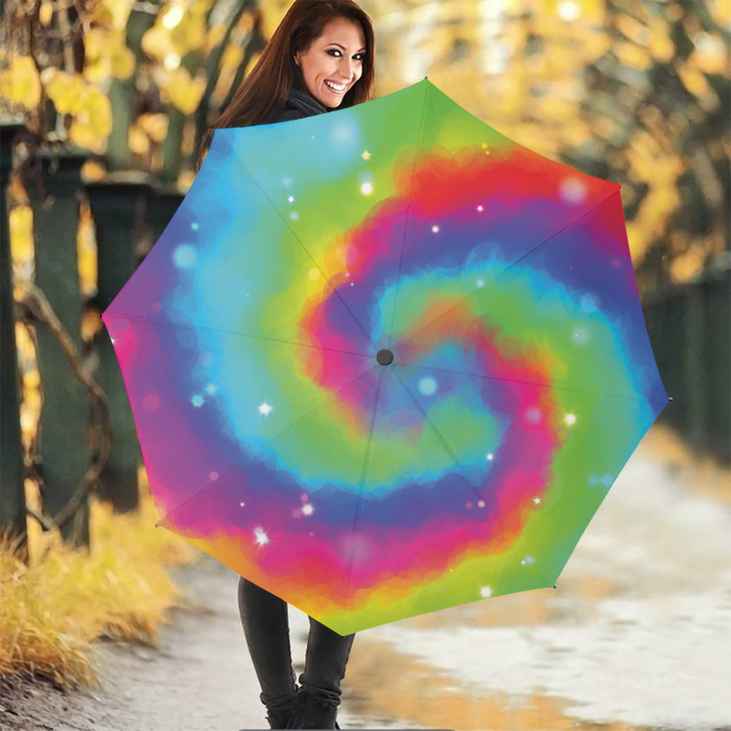 Rainbow Spiral Tie Dye Print Foldable Umbrella