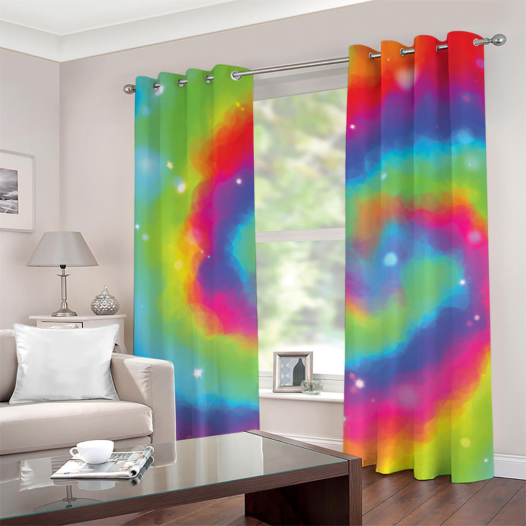 Rainbow Spiral Tie Dye Print Grommet Curtains