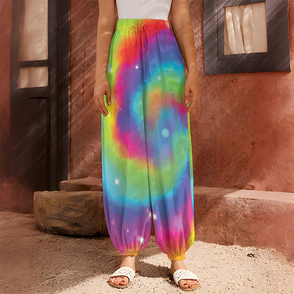 Rainbow Spiral Tie Dye Print Harem Pants