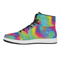 Rainbow Spiral Tie Dye Print High Top Leather Sneakers