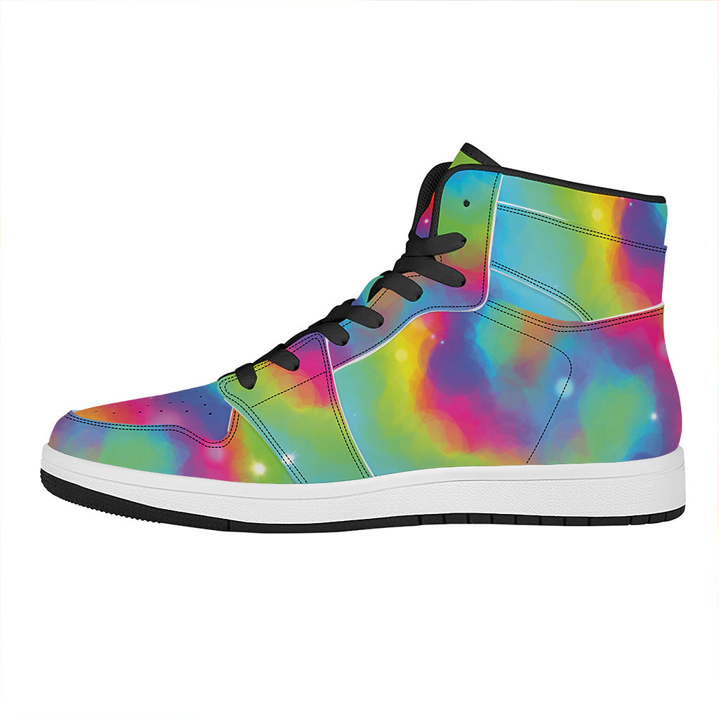 Rainbow Spiral Tie Dye Print High Top Leather Sneakers