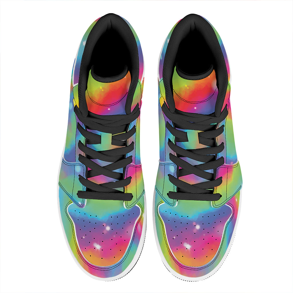 Rainbow Spiral Tie Dye Print High Top Leather Sneakers
