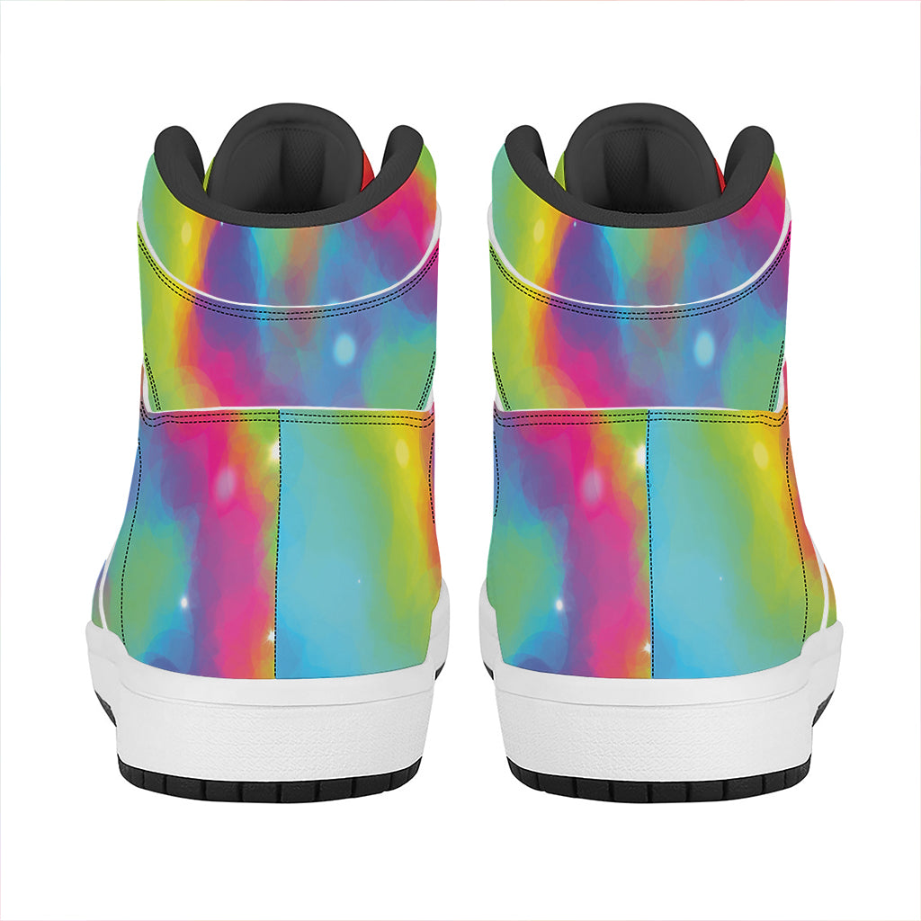 Rainbow Spiral Tie Dye Print High Top Leather Sneakers