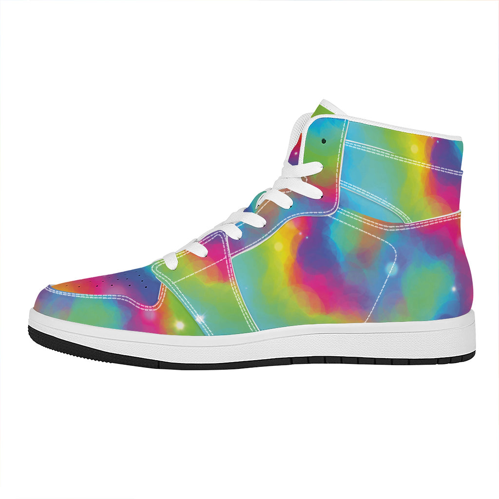 Rainbow Spiral Tie Dye Print High Top Leather Sneakers