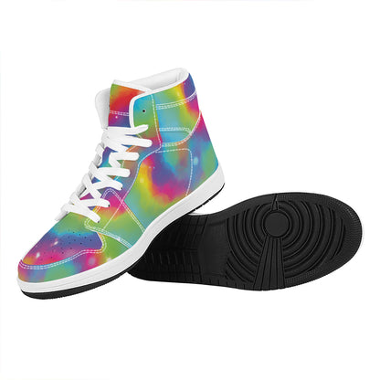 Rainbow Spiral Tie Dye Print High Top Leather Sneakers